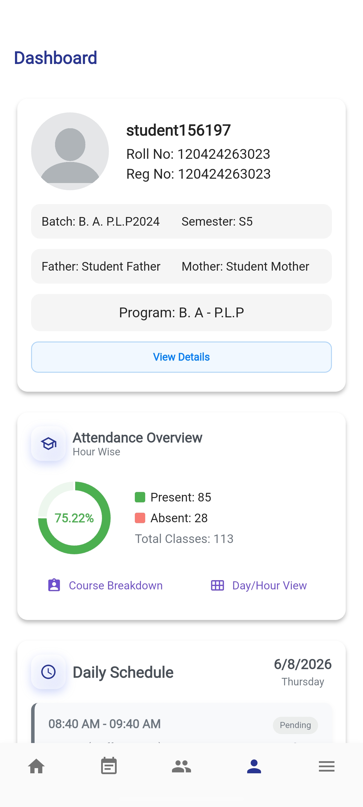 Student attendance overview