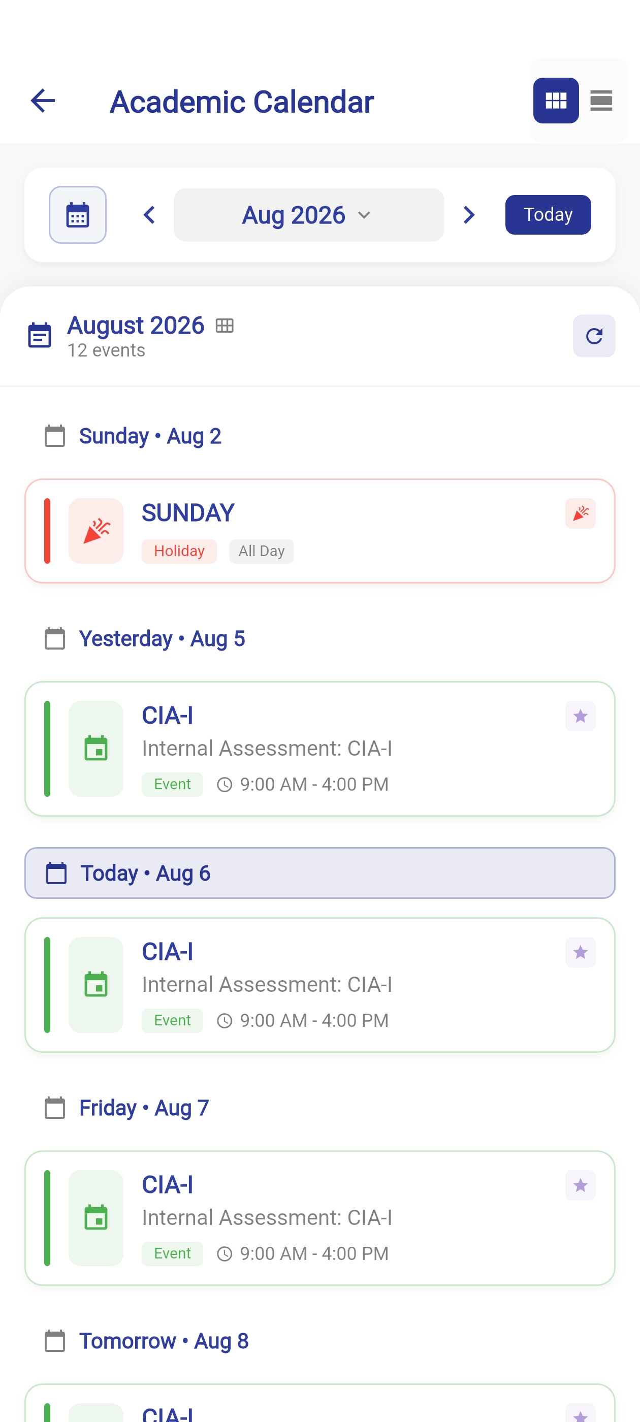 Academic calendar