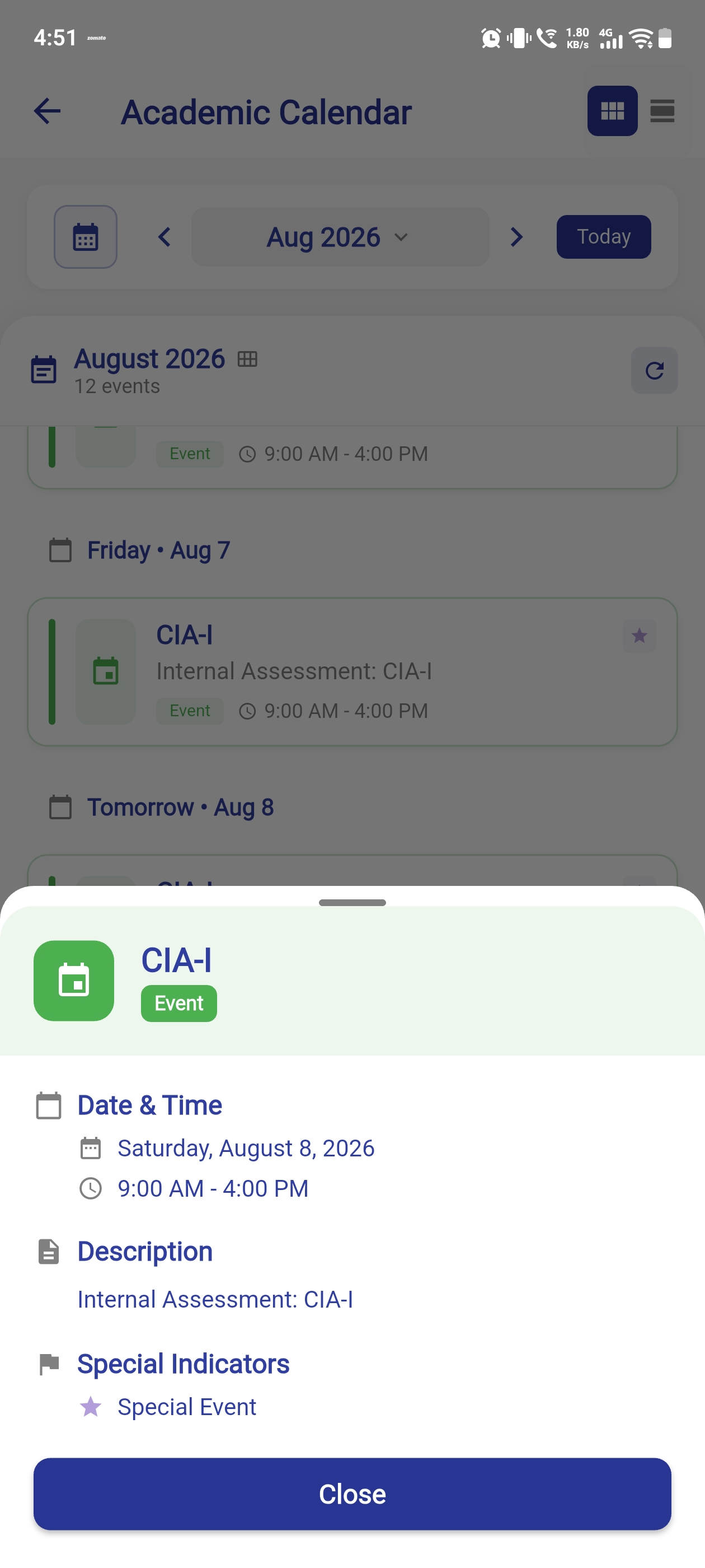 Calendar event detail
