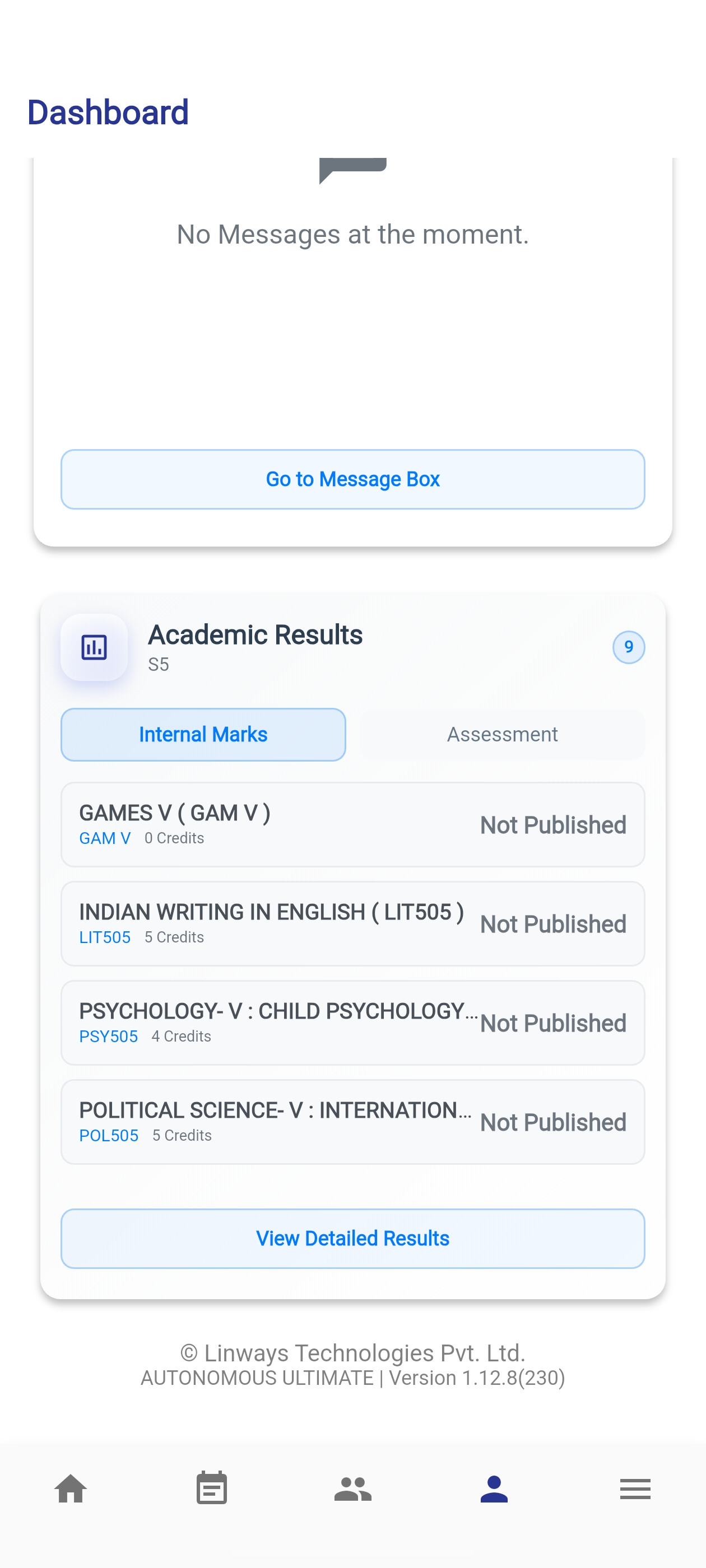Student results list