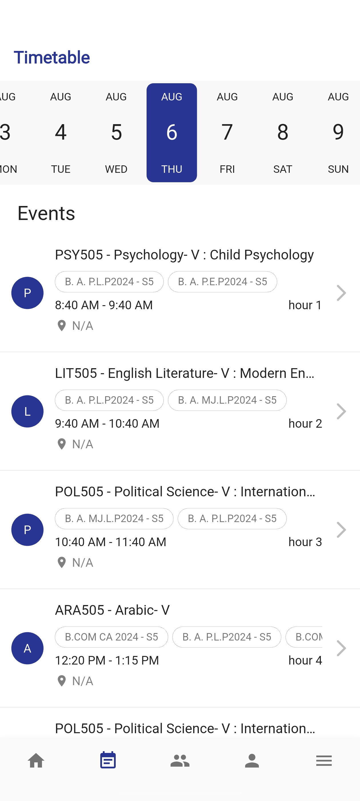 Student timetable